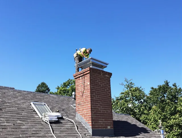 Town 'n' Country Chimney Sweep technician measuring a chimney cap in Town 'n' Country, FL