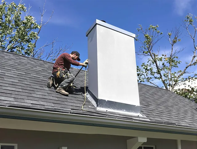 Town 'n' Country Chimney Sweep team member finishing chimney construction in Town 'n' Country, FL