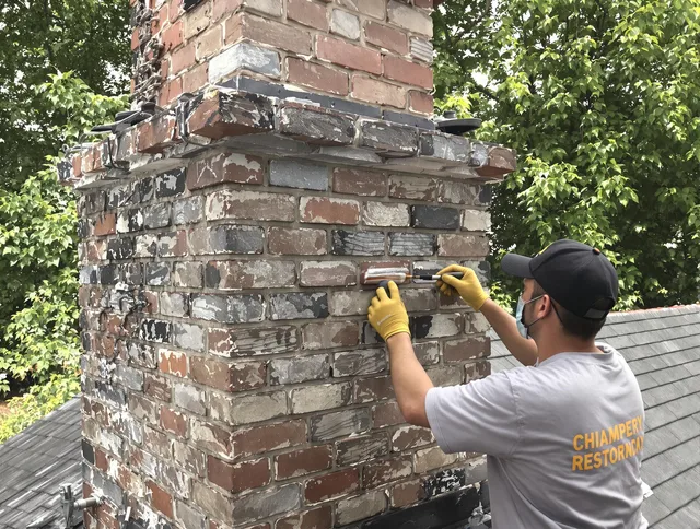 In-progress chimney restoration by Town 'n' Country Chimney Sweep in Town 'n' Country, FL